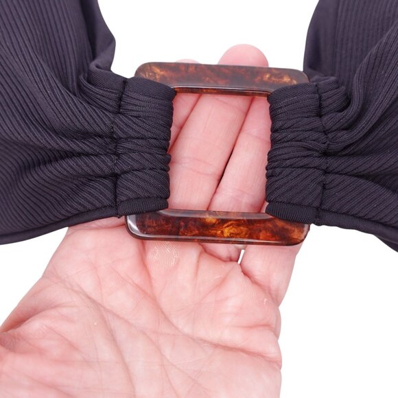 NWT Becca Modern Edge Convertible Ribbed Bikini Top Sz M Black Removable Cups - Picture 4 of 11